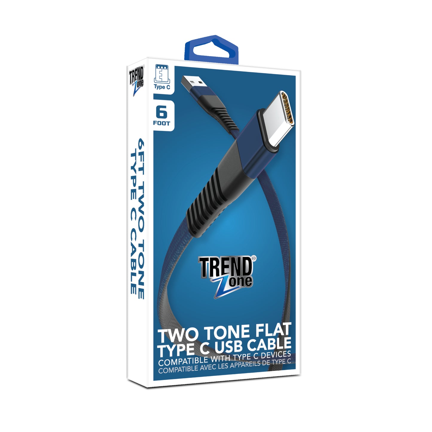 Cable de tela tipo C de 2 tonos de 6 pies de Trend Zone para teléfonos móviles, color azul