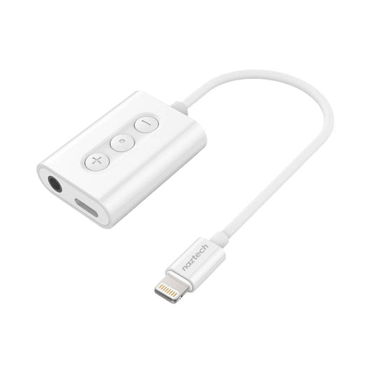 Adaptador de audio y carga Naztech de 3,5 mm con conector Lightning y MFi para iPhone (blanco)