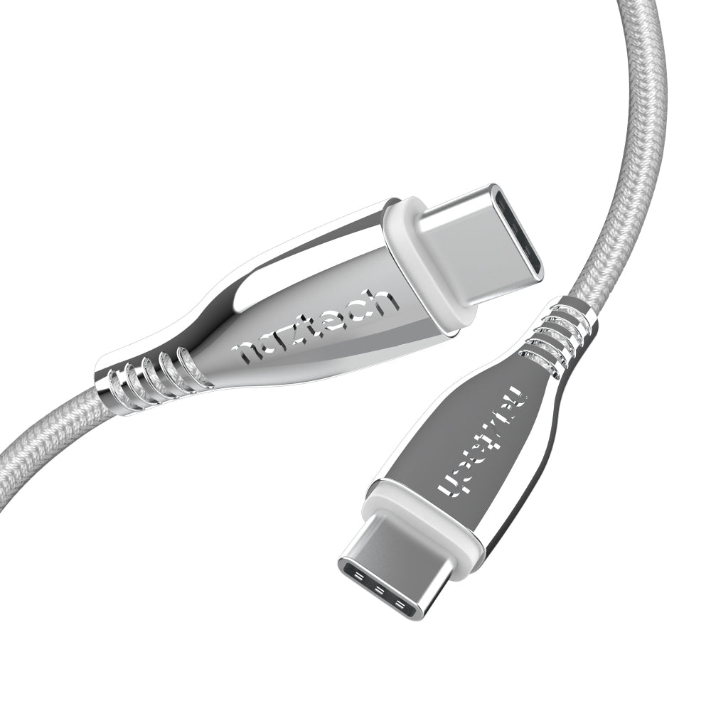 Cable de carga rápida trenzado USB-C a USB-C de 6 pies Naztech Titanium - Blanco