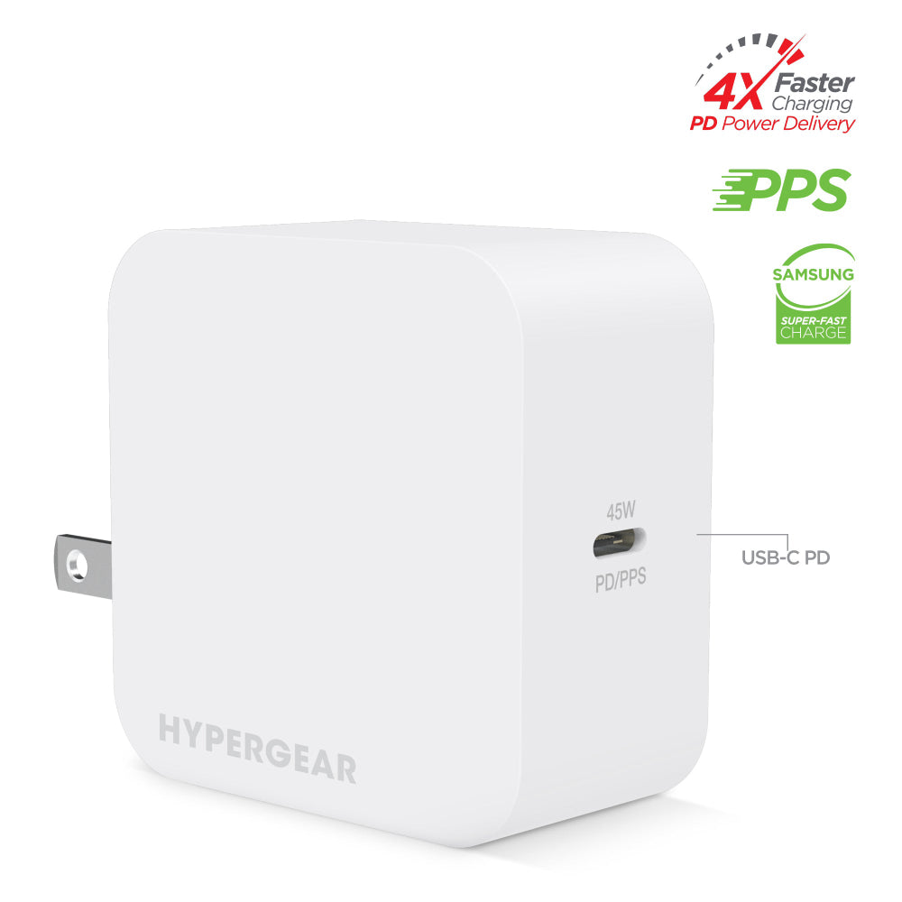 Cargador de pared para computadora portátil HyperGear SpeedBoost 45 W USB-C PD con PPS, color blanco