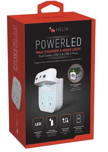 HELIX Wall Charger & Night Light with Dual Outlets