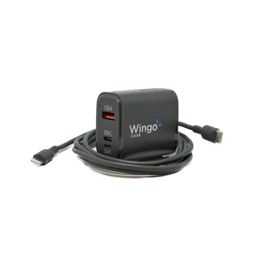 Cargador de pared WingoCase GaN de 30 W y cable USB C a Lightning, color negro