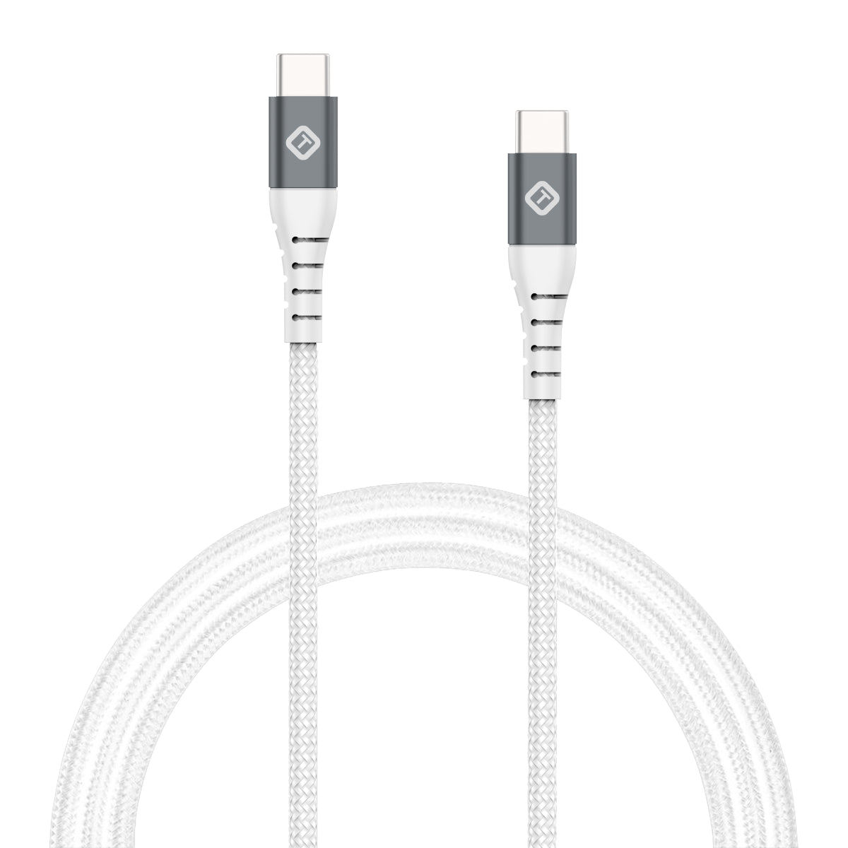 Cable USB-C a USB-C trenzado resistente de 8 pies de Tekya con chipset E-Mark (100-240 W) - Blanco