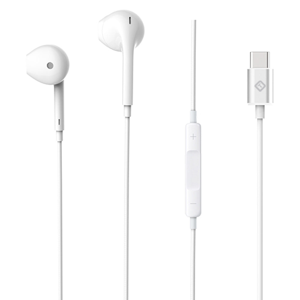 Tekya Earbuds with USB-C Connector and In-Line Mic and Controls - White