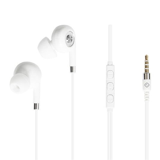 Auriculares Tekya con conector auxiliar de 3,5 mm, micrófono en línea y controles, color blanco