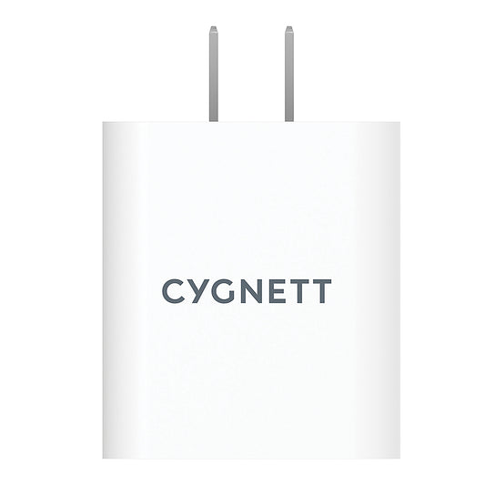 Cargador de pared de dos puertos Cygnett PowerPlus de 38 W con USB-C de 20 W y USB-A de 18 W, color blanco