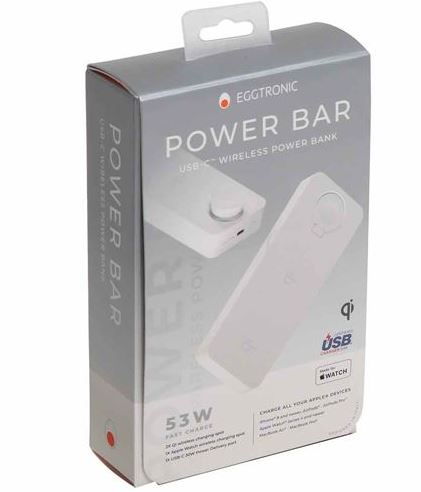 Base de carga inalámbrica Eggtronic Power Bar de 10.000 mAh, color blanco