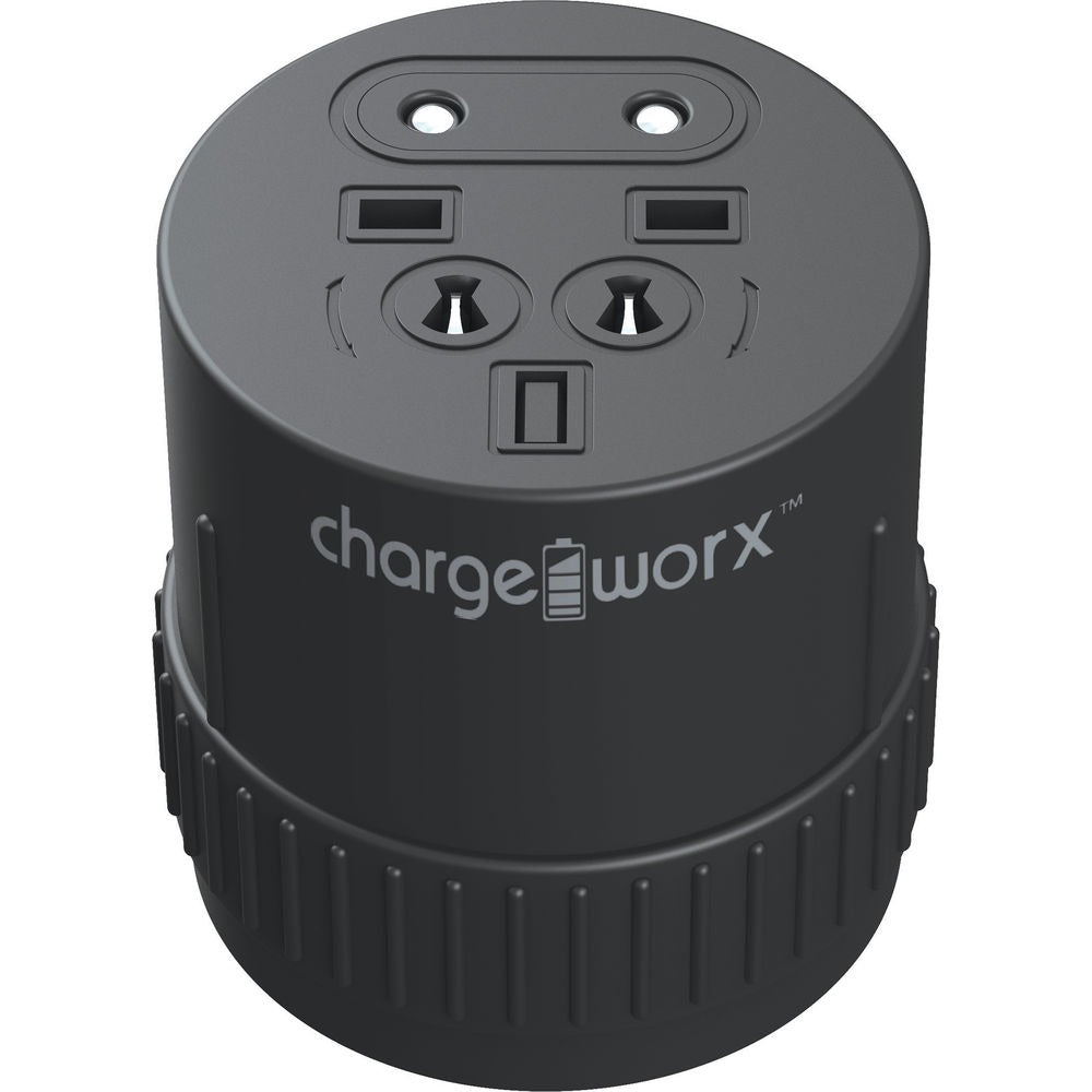 Adaptador de corriente con enchufe giratorio para viajes internacionales ChargeWorx, color negro