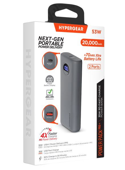 HYPERGEAR 20000MAH 35W PD con banco de energía digital gris