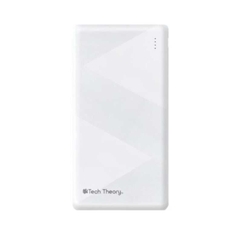 Banco de energía portátil con dos puertos USB PowerBoost 10000 mAh de Tech Theory, color blanco