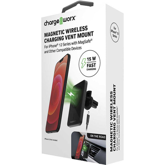 ChargeWorx 15W Magnetic Wireless Charging Vent Mount - Black
