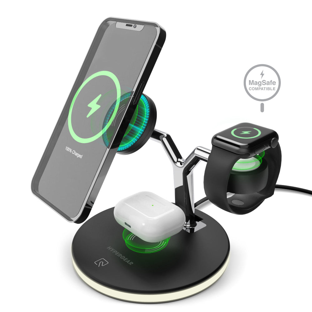 HyperGear MaxCharge 3-in-1 Wireless Charging Stand with 15W Magnetic Wireless Fast Charge - Black