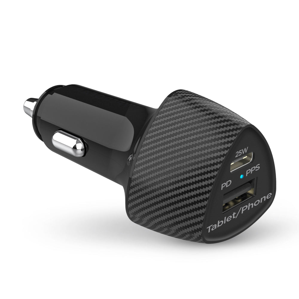 Cargador rápido para coche HyperGear SpeedBoost 25 W USB-C PD + 12 W USB con PPS, color negro