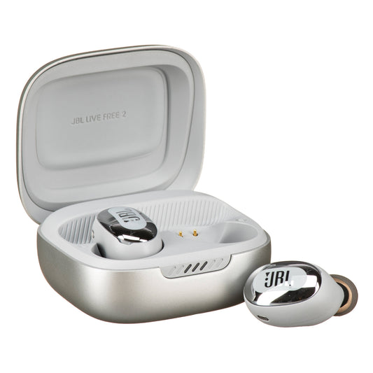 Auriculares inalámbricos con cancelación de ruido adaptativa JBL JBLLVFR2TWSL Live Free 2, color plateado