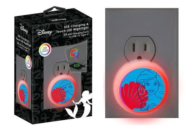 Luz nocturna LED táctil y con carga USB de Disney Ariel