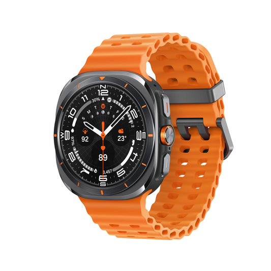 Reloj inteligente Samsung Galaxy Ultra Watch con carcasa en color gris titanio y correa naranja - LTE