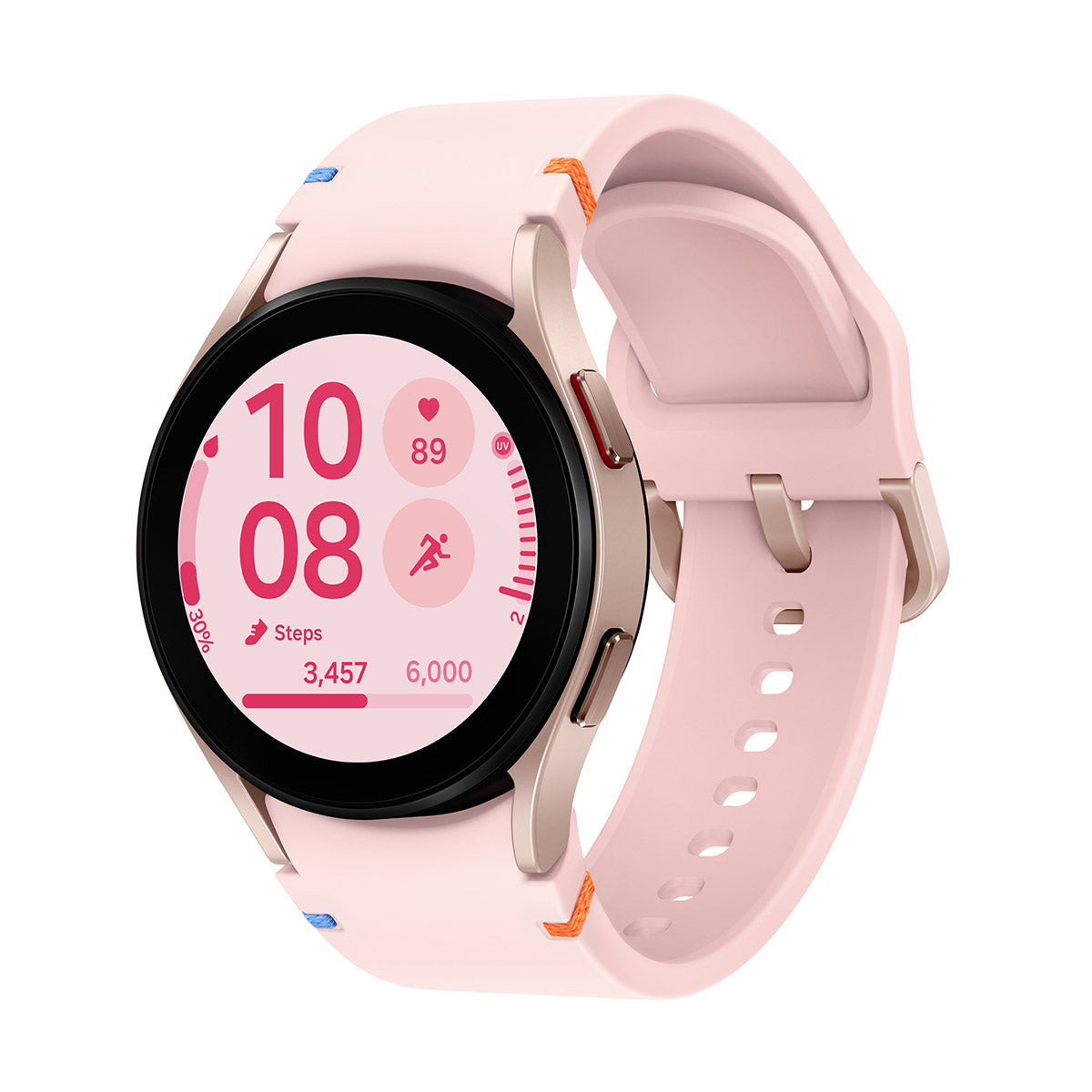 Reloj inteligente Samsung Galaxy Watch FE de 40 mm con caja de aluminio dorada y correa deportiva rosa - Bluetooth