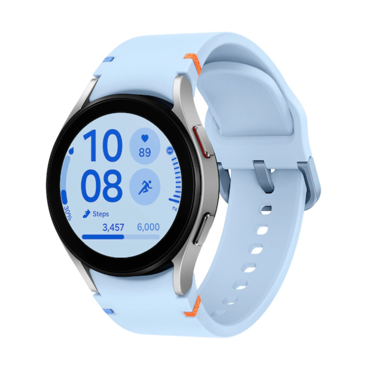 Reloj inteligente Samsung Galaxy Watch FE de 40 mm con caja de aluminio plateada y correa deportiva azul - Bluetooth