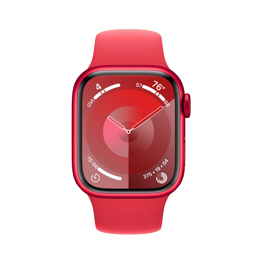 Reloj inteligente unisex Apple Series 9 con caja de aluminio de 41 mm y correa deportiva (talla pequeña/mediana), GPS, color rojo