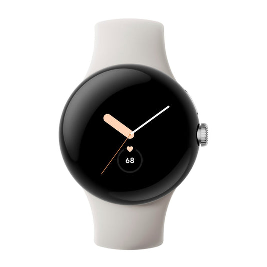 Reloj inteligente unisex Google Pixel de 41 mm con caja de acero inoxidable plateada y banda activa de tiza - GPS