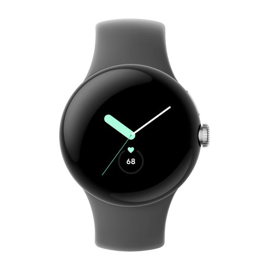 Reloj inteligente unisex Google Pixel de 41 mm con caja de acero inoxidable plateada y correa activa en color carbón - GPS 