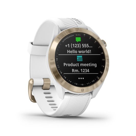 Reloj inteligente unisex Garmin Approach S40 de 30 mm con GPS elegante para golf, color blanco y dorado