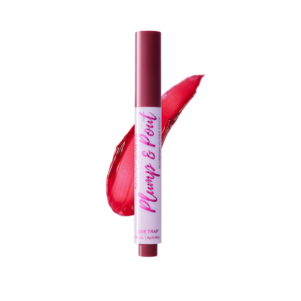 Brillo labial en barra Plump &amp; Plout de Beauty Creations: Love Trap, rojo cereza