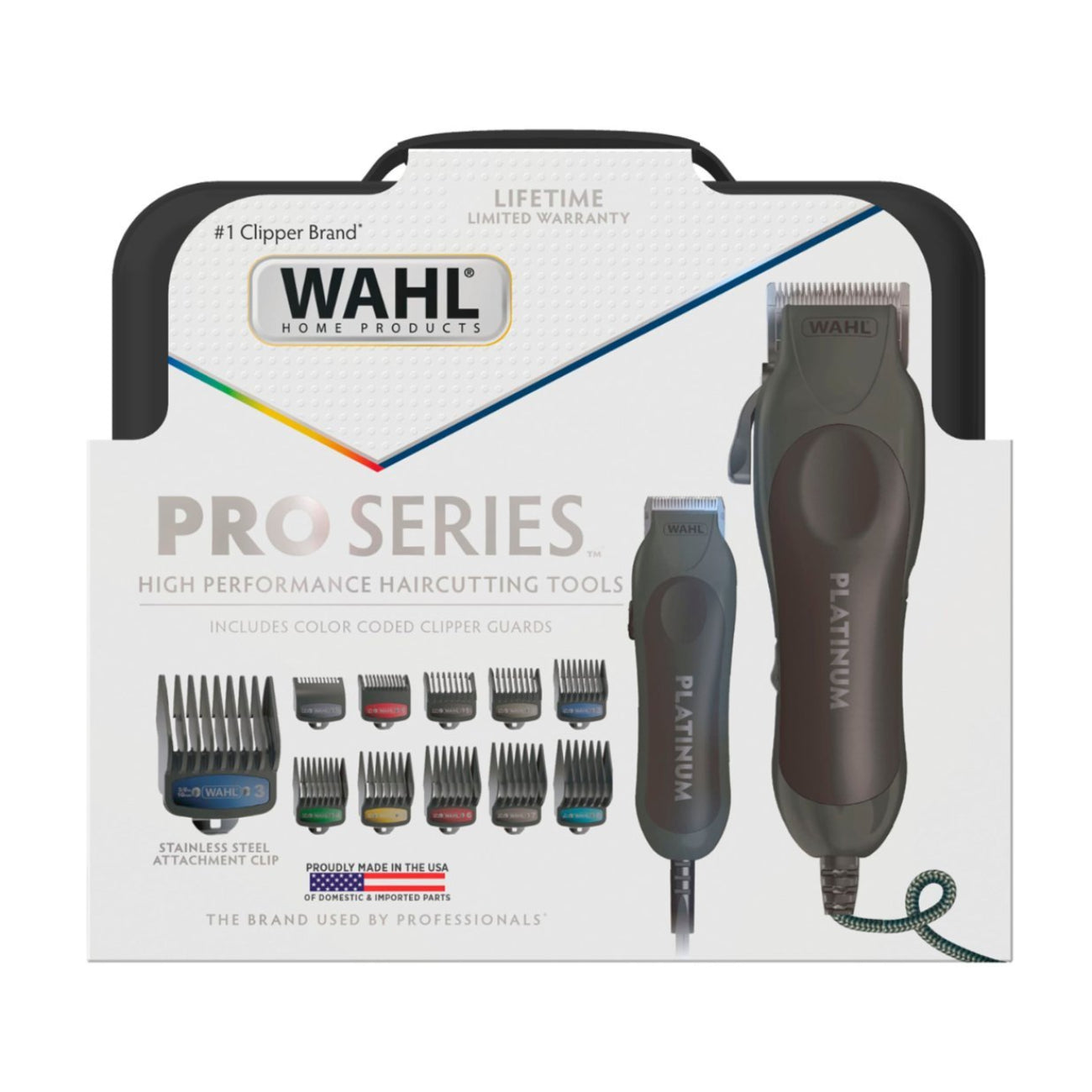 Wahl Pro Series 79804-100 Platinum Corded Haircutting Combo Kit with Color Coded Guards - Black