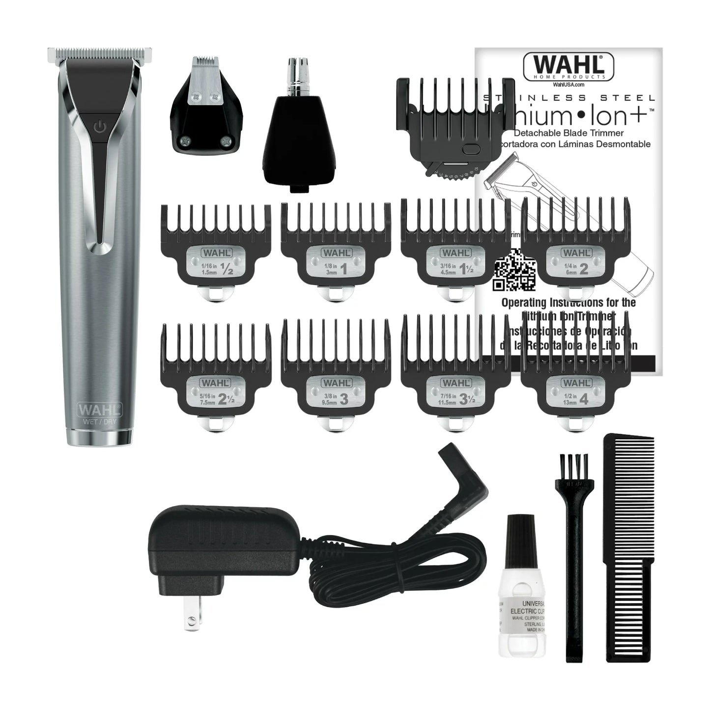 Recortadora de barba inalámbrica recargable Silver Wahl 9898 para hombres - Plateada