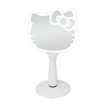Espejo de mano recargable con luz LED y base de pie de Hello Kitty de Impressions Vanity, color blanco