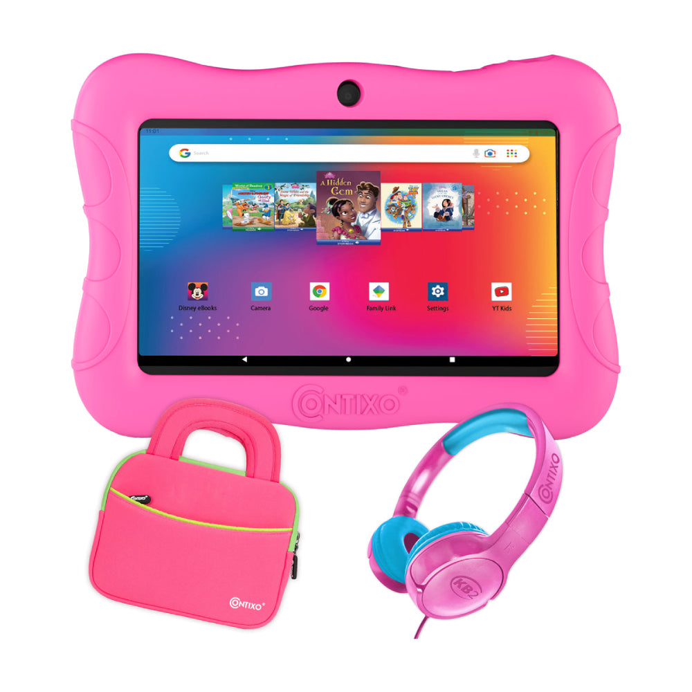 Contixo V9-2 7" Kids Tablet with Headphones and Tablet Bag Bundle - 32GB, Wi-Fi - Pink