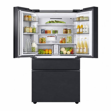 Samsung - Refrigerador inteligente BESPOKE de 29 pies cúbicos, 4 puertas y puertas francesas con Family Hub - Acero negro mate