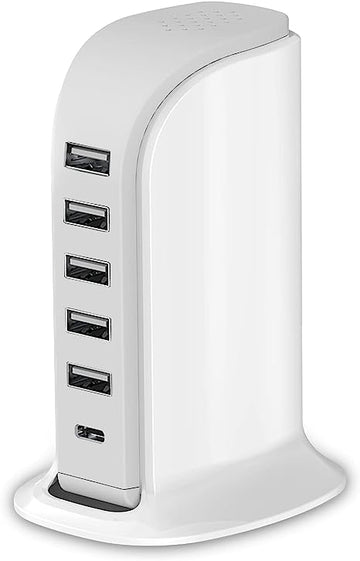 Cargador USB de 6 puertos y 40 W, color blanco