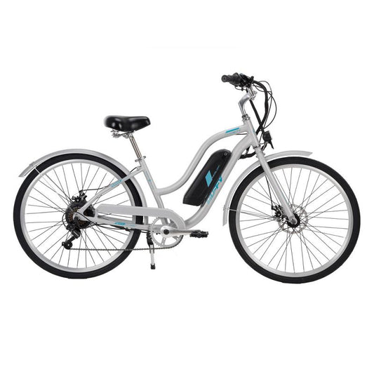 Bicicleta eléctrica Comfort Cruiser de 27,5" para mujer Huffy Everett - Plateada