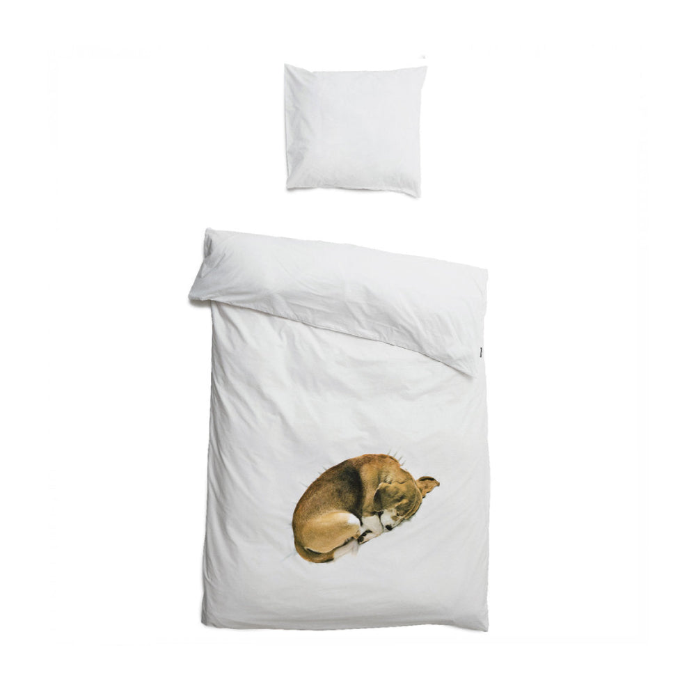 Snurk Twin Size 2-Piece Bob The Dog Duvet Cover Set - White/Brown