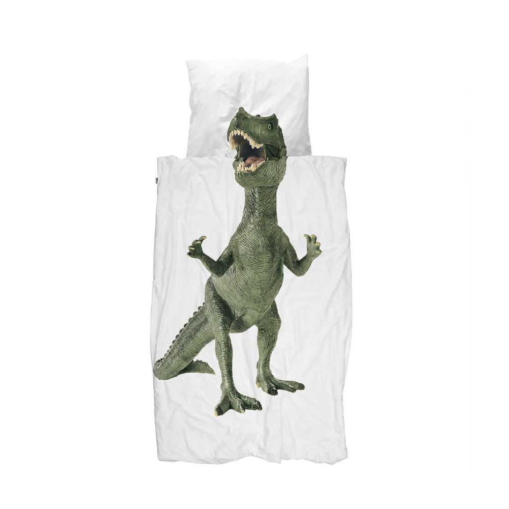 Juego de funda de edredón de dinosaurio de 2 piezas tamaño doble Snurk - Blanco/verde