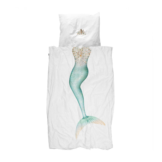 Juego de funda nórdica de sirena de 2 piezas tamaño twin de Snurk - blanco/azul
