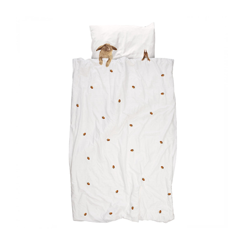 Snurk Twin Size 2-Piece Furry Friends Duvet Cover Set - White/Brown