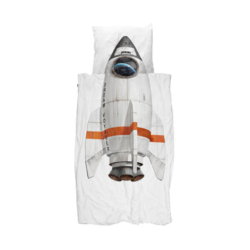 Snurk Twin Size 2-Piece Rocket Duvet Cover Set - White/Gray