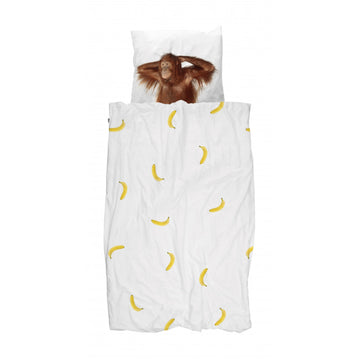 Snurk Twin Size 2-Piece Banana Monkey Duvet Cover Set - White/Brown