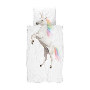 Juego de funda nórdica de dos piezas con diseño de unicornio de Snurk, tamaño doble, blanco y multicolor