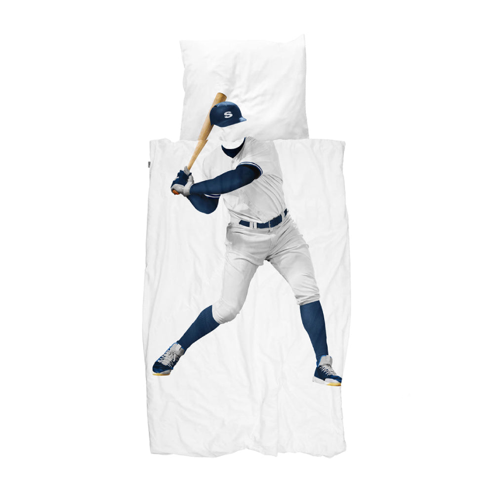 Juego de funda de edredón de béisbol de 2 piezas tamaño twin de Snurk - blanco/azul