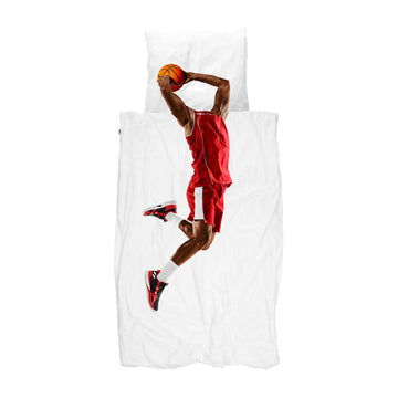Snurk Twin Size 2-Piece Basketball Duvet Cover Set - Red/Dark