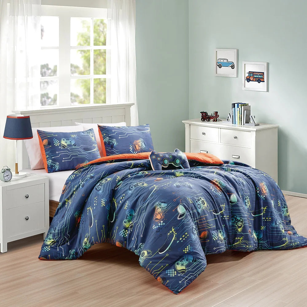 Esca GameBoy Twin Size 3-Piece Comforter Set - Blue