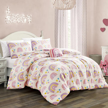 ESCA Rainbow Twin Size 3-Piece Comforter Set - Pink