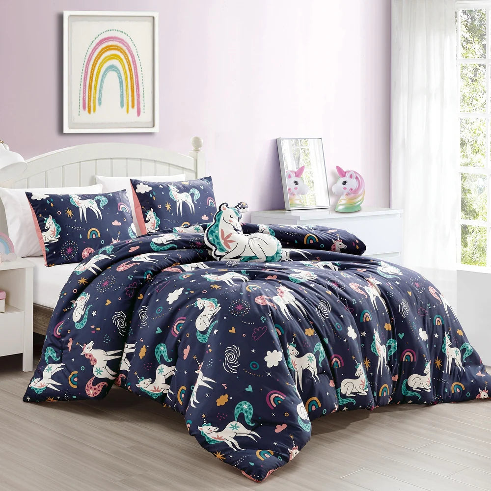 Esca Unicorn Twin Size 3-Piece Comforter Set - Blue