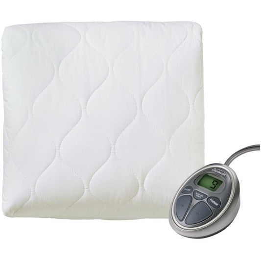 Sunbeam Polyester Full Size Electric Mattress Pad with 10 Heat Setting - White