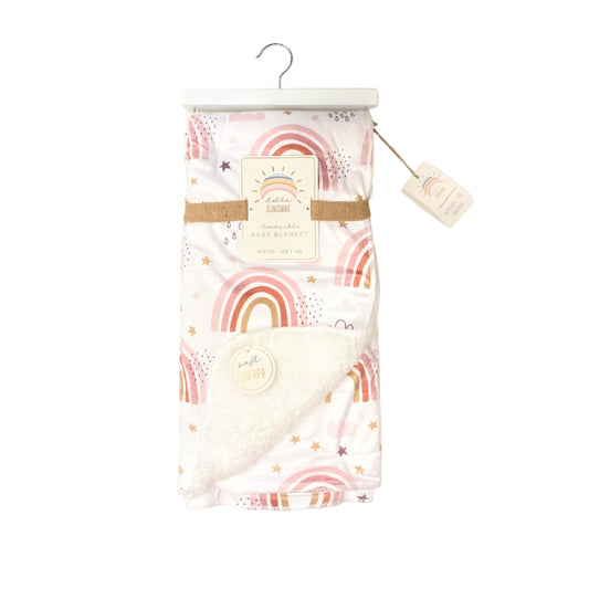 SL Home Fashions Flannel Sherpa Blanket - Ivy Rainbow Pink