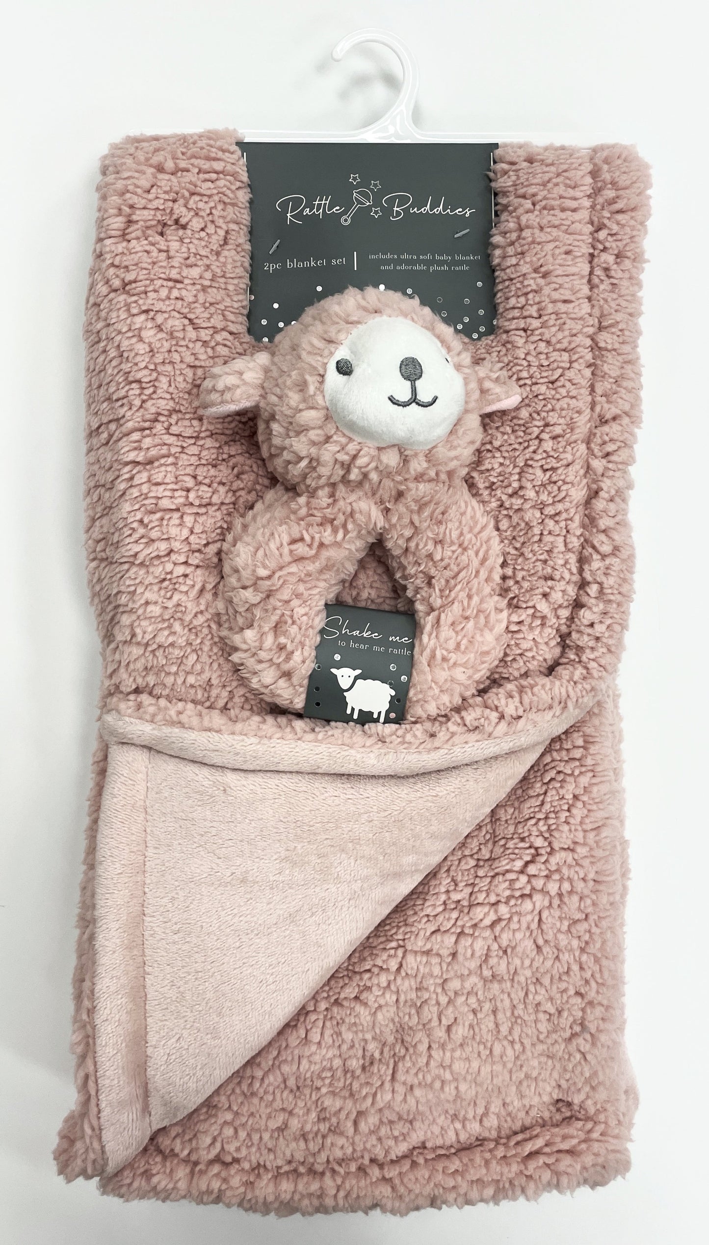 SL Home Fashions Rattle Buddies 2-Piece Lamb Throw Set - Pink