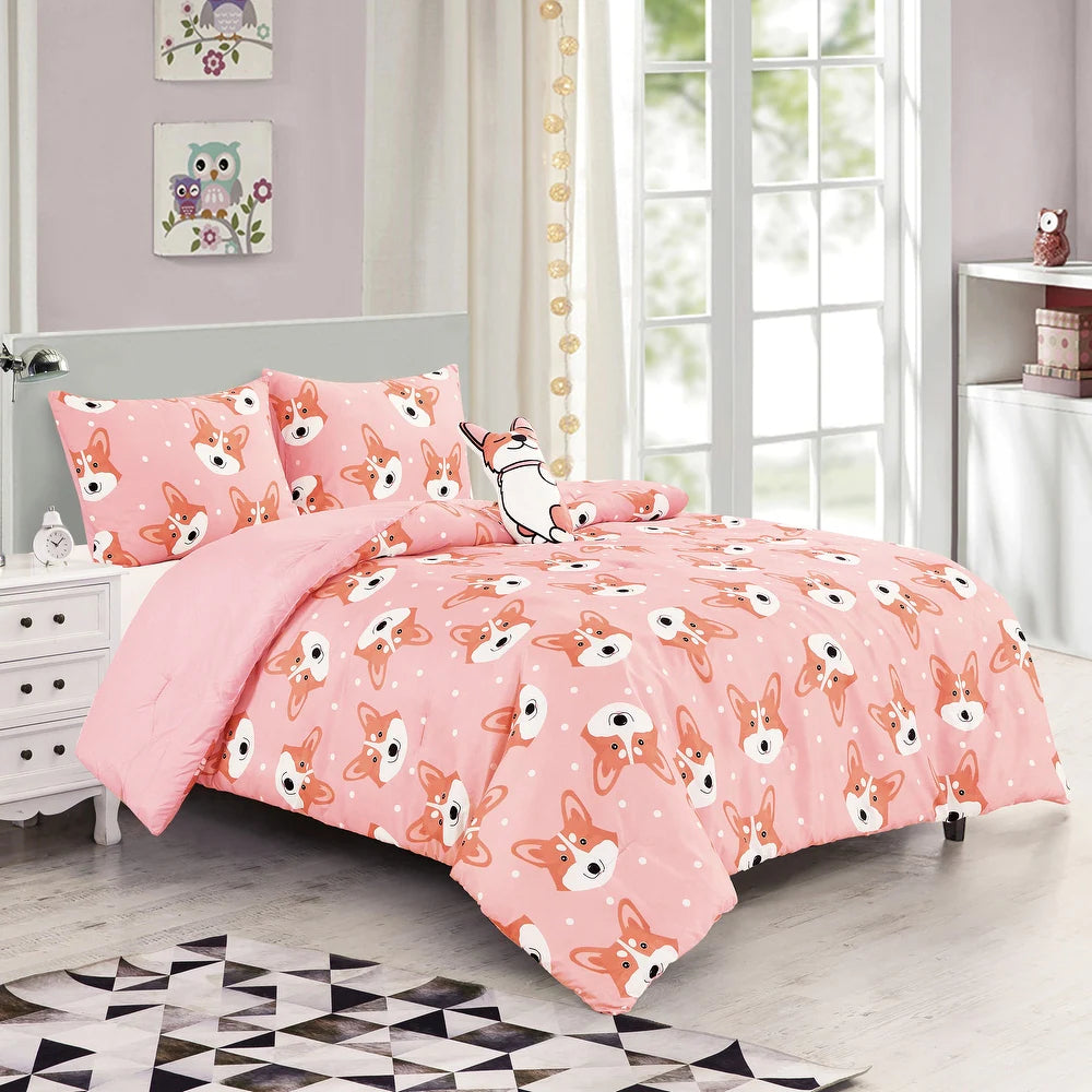 Esca Corgi Full/Queen Size 4-Piece Comforter Set - Pink